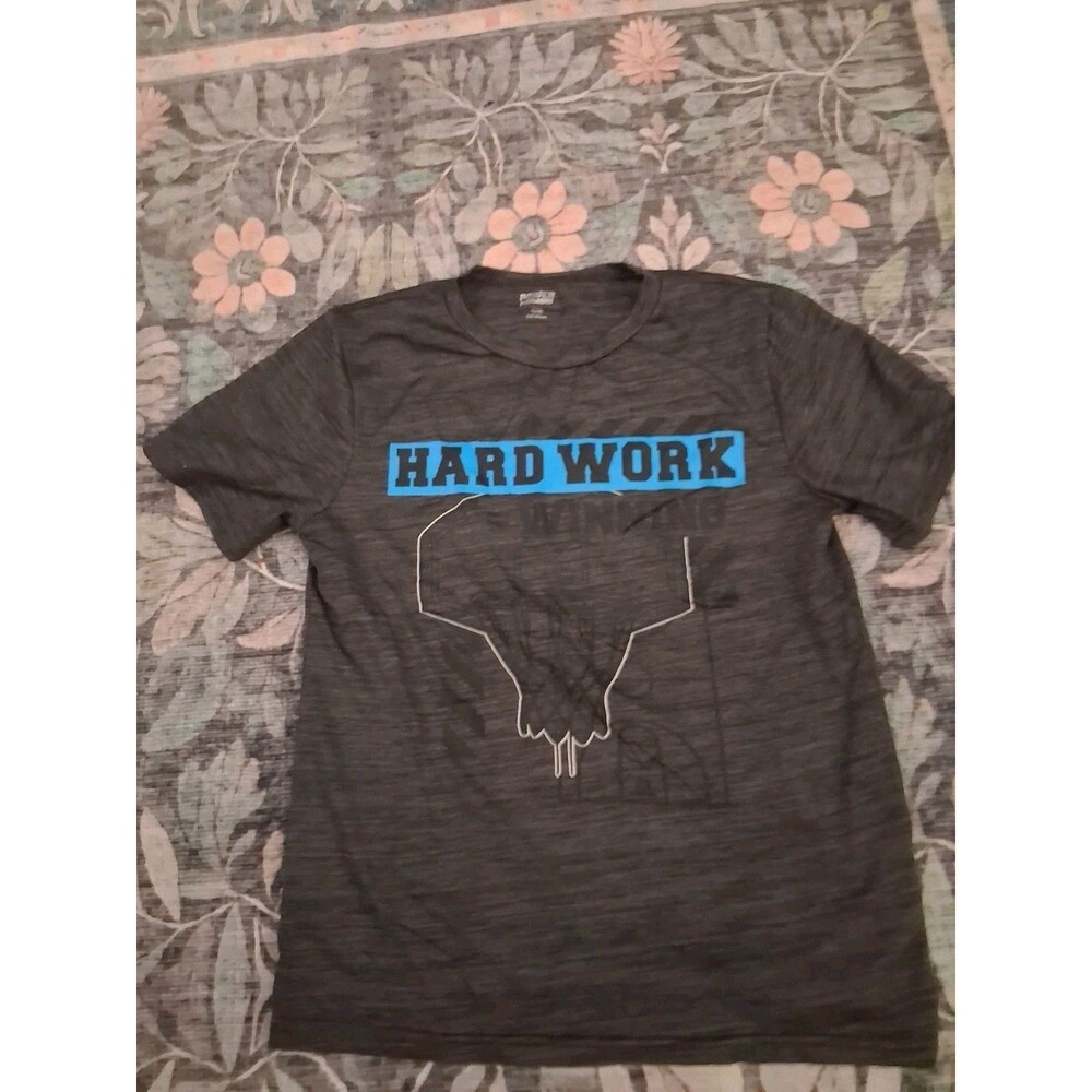 Power Forward Boys 14/16 Gray Hard Work Graphic Crew Neck Short Sleeve T-Shirt